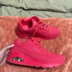 Skechers Red Sneakers with Chunky Sole and Textured Design